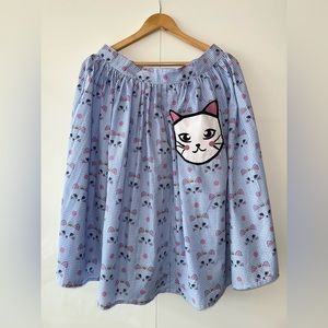 Unique Vintage Swing 50s Skirt with Cute Cat Print and Pocket, Size L